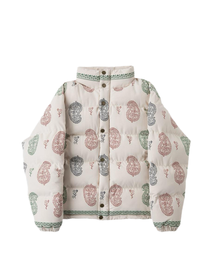 Paisley Puffer Jacket in Cream