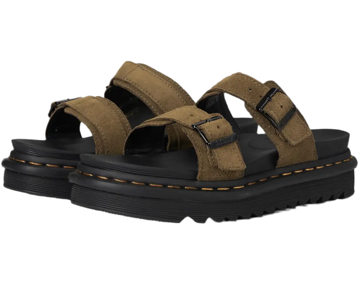 MYLES LEATHER BUCKLE SLIDE SANDALS