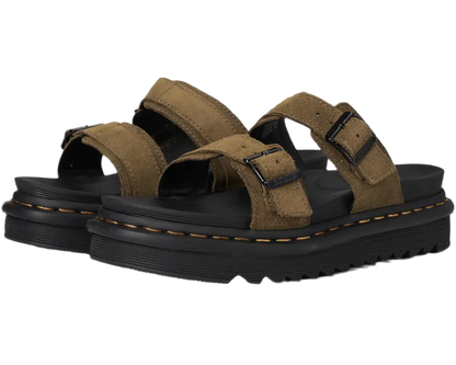 MYLES LEATHER BUCKLE SLIDE SANDALS